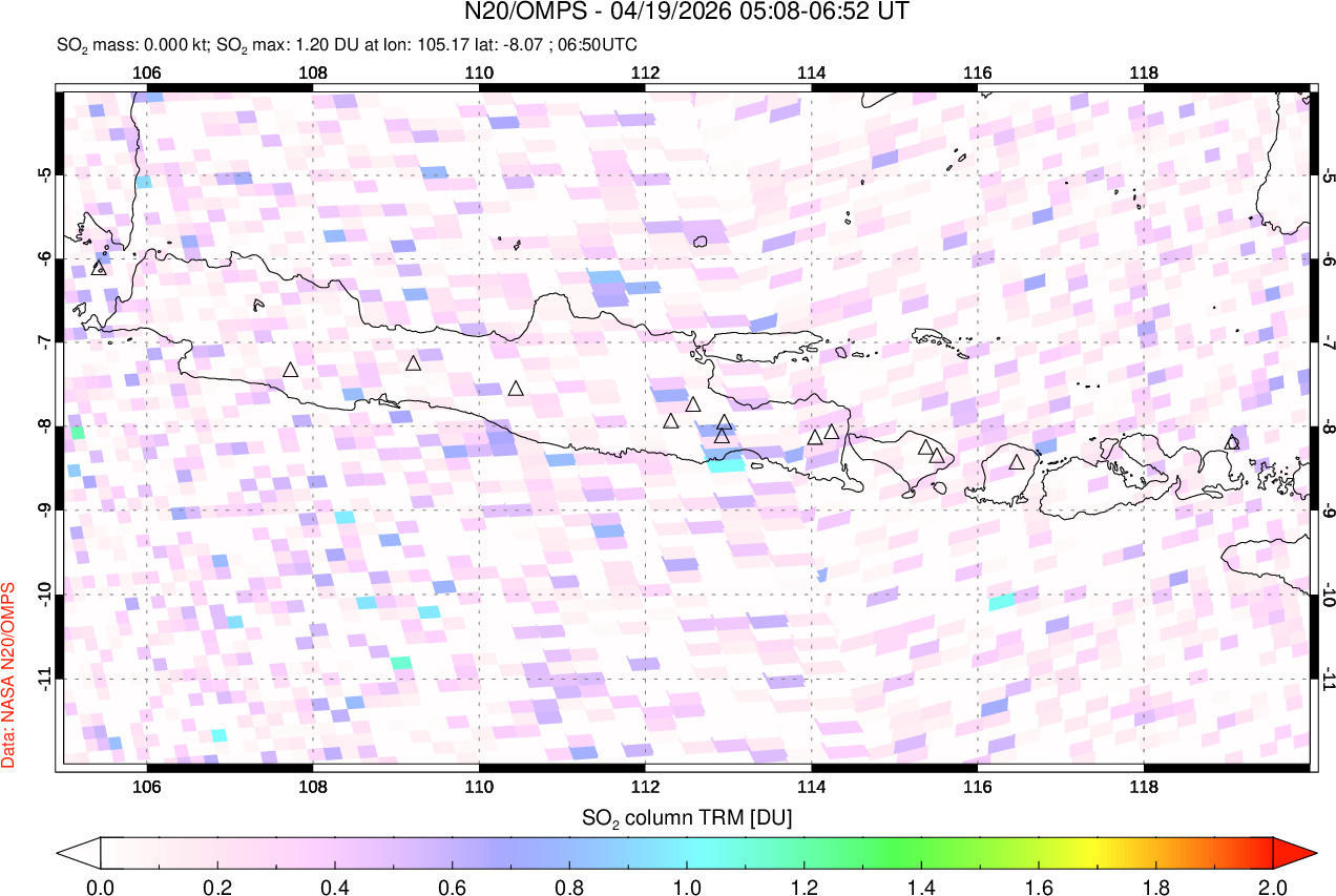 A sulfur dioxide image over Java, Indonesia on Apr 19, 2026.