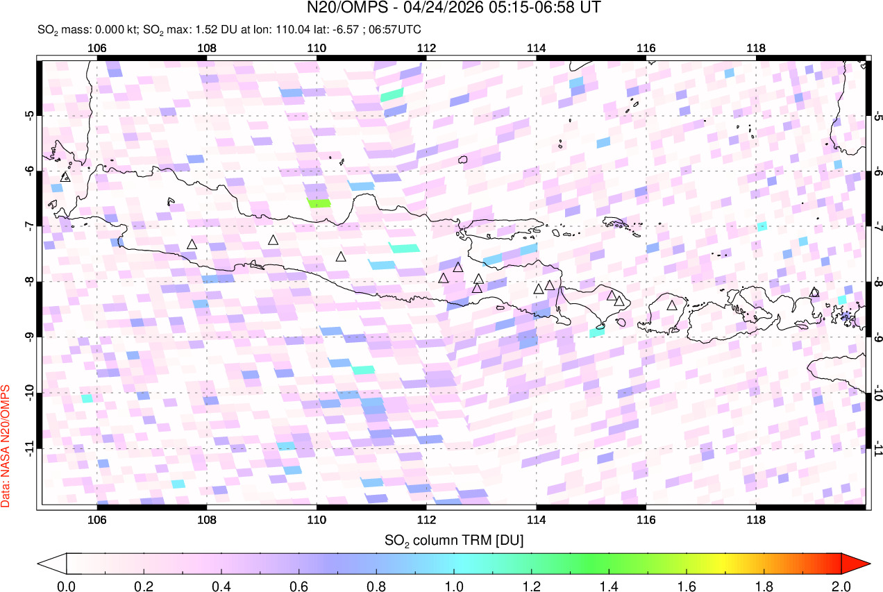 A sulfur dioxide image over Java, Indonesia on Apr 24, 2026.