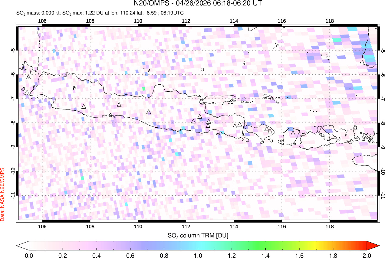 A sulfur dioxide image over Java, Indonesia on Apr 26, 2026.