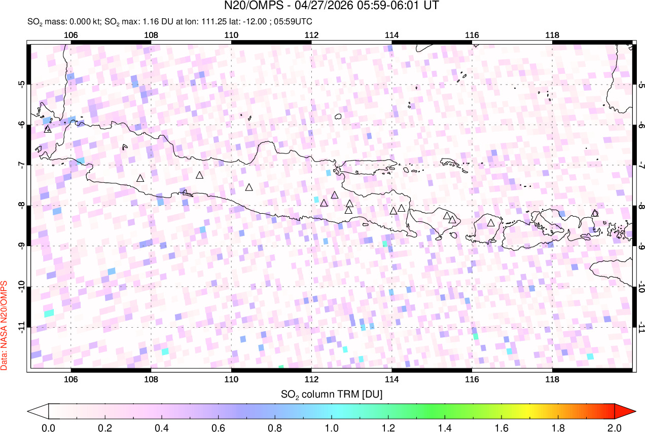 A sulfur dioxide image over Java, Indonesia on Apr 27, 2026.