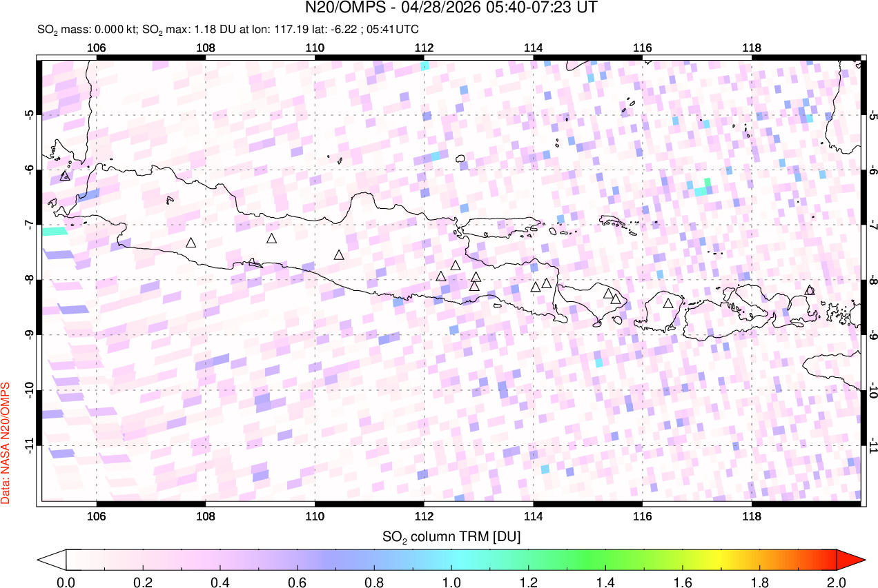 A sulfur dioxide image over Java, Indonesia on Apr 28, 2026.