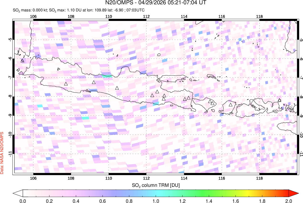 A sulfur dioxide image over Java, Indonesia on Apr 29, 2026.