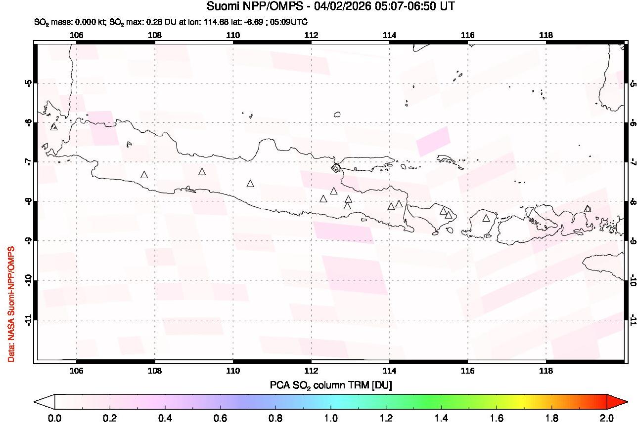 A sulfur dioxide image over Java, Indonesia on Apr 02, 2026.