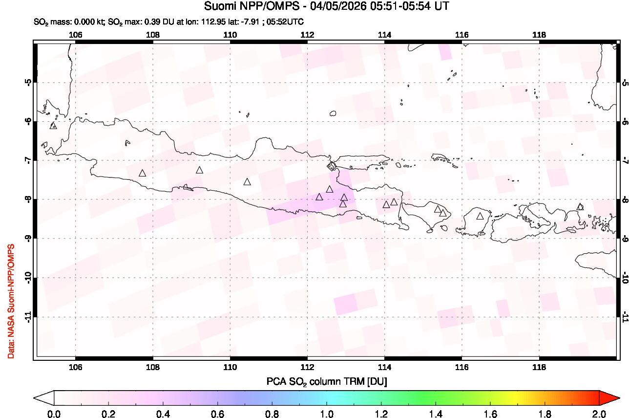 A sulfur dioxide image over Java, Indonesia on Apr 05, 2026.