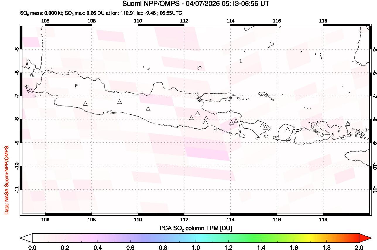 A sulfur dioxide image over Java, Indonesia on Apr 07, 2026.