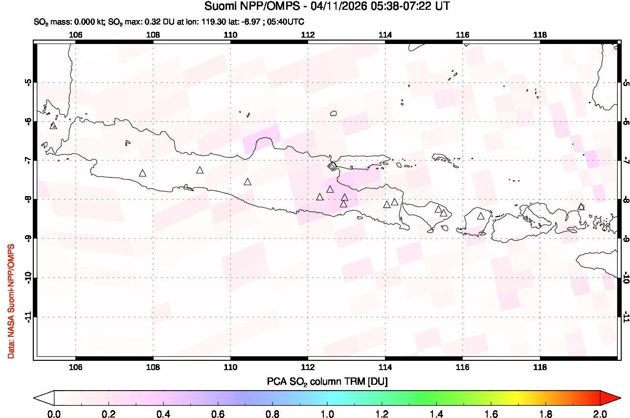 A sulfur dioxide image over Java, Indonesia on Apr 11, 2026.