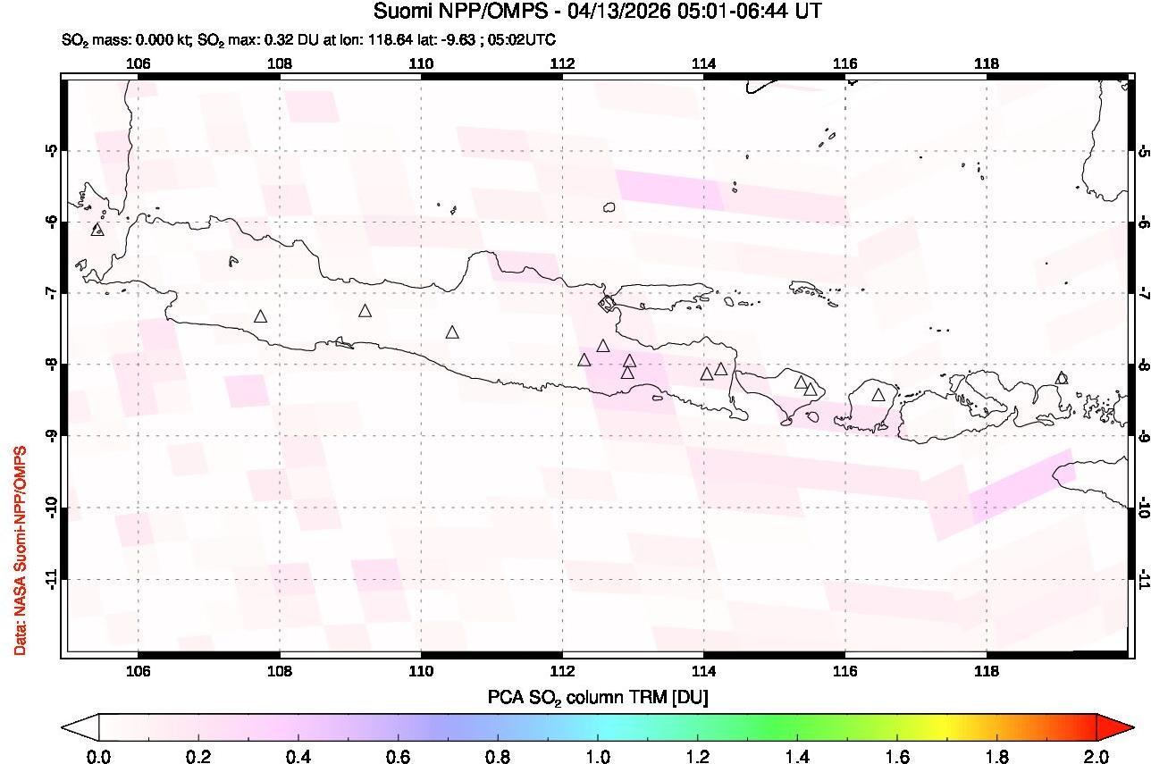 A sulfur dioxide image over Java, Indonesia on Apr 13, 2026.