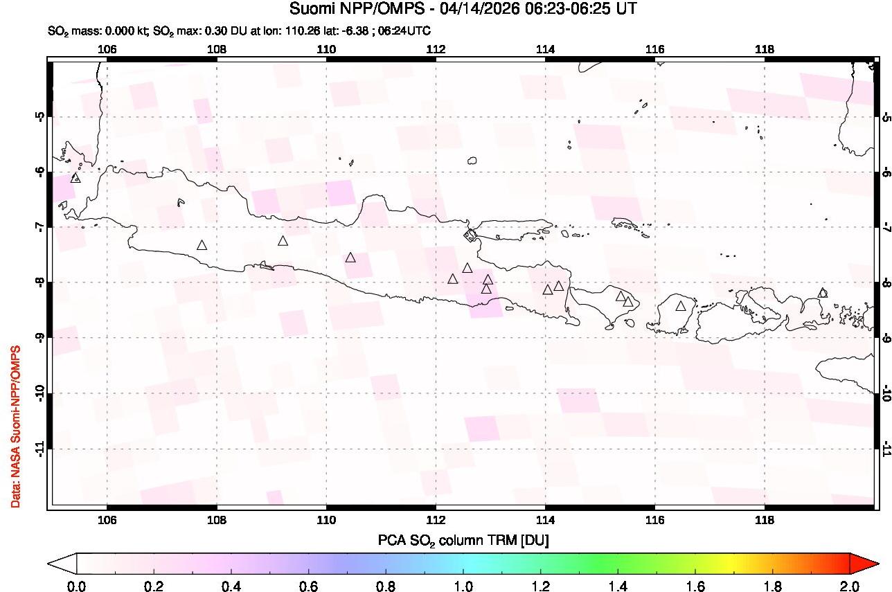 A sulfur dioxide image over Java, Indonesia on Apr 14, 2026.