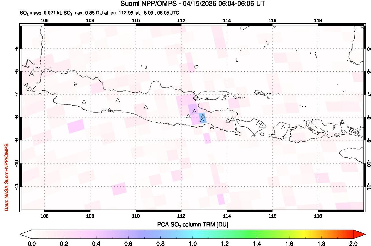 A sulfur dioxide image over Java, Indonesia on Apr 15, 2026.