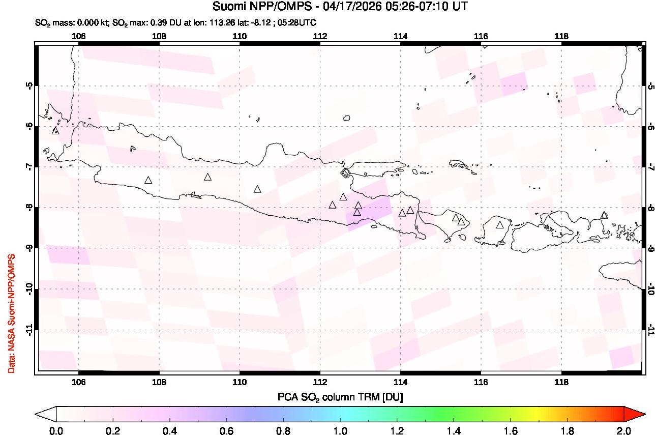 A sulfur dioxide image over Java, Indonesia on Apr 17, 2026.