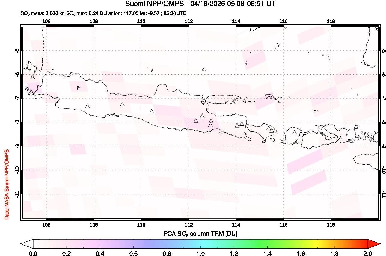 A sulfur dioxide image over Java, Indonesia on Apr 18, 2026.