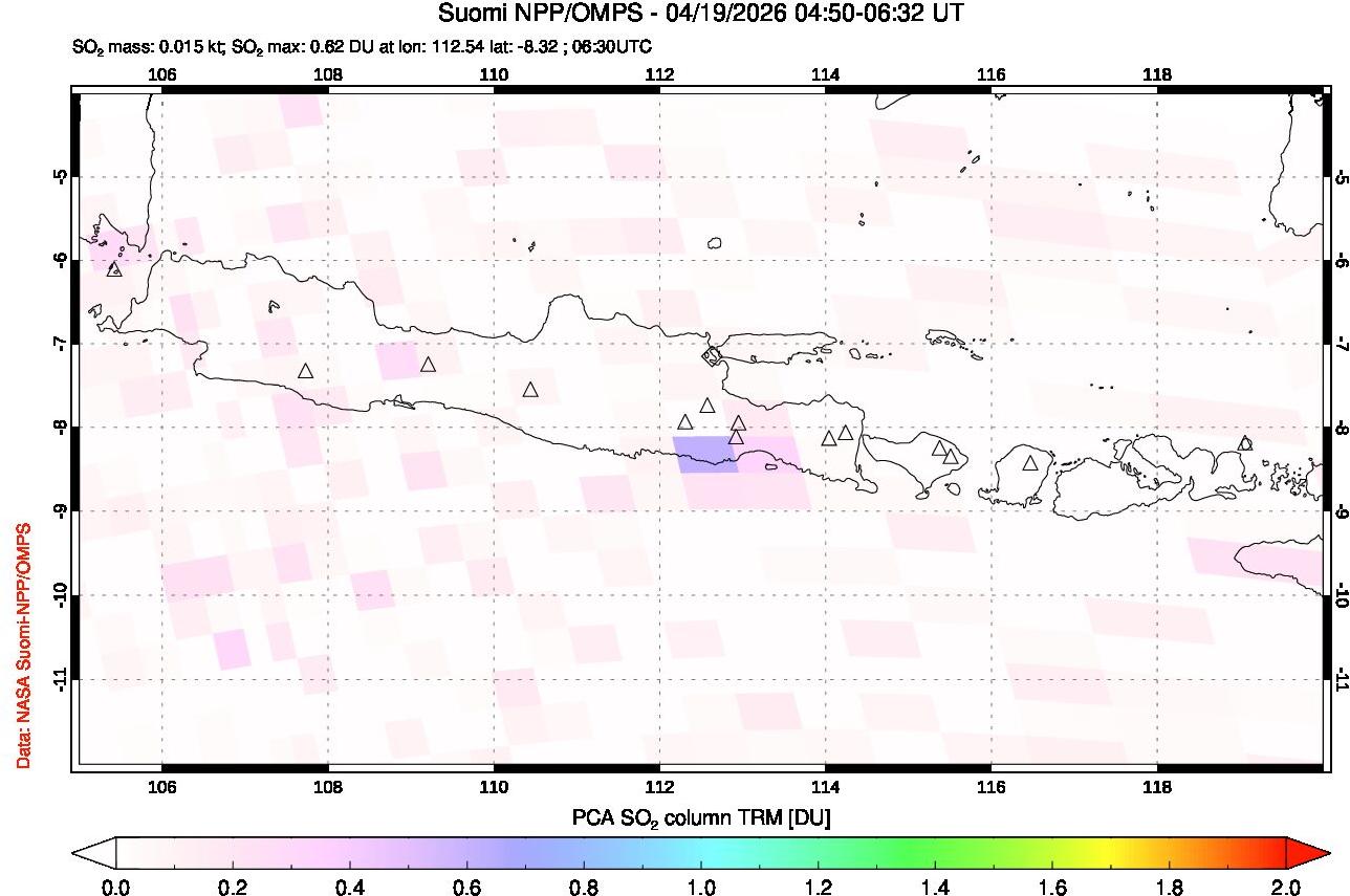 A sulfur dioxide image over Java, Indonesia on Apr 19, 2026.