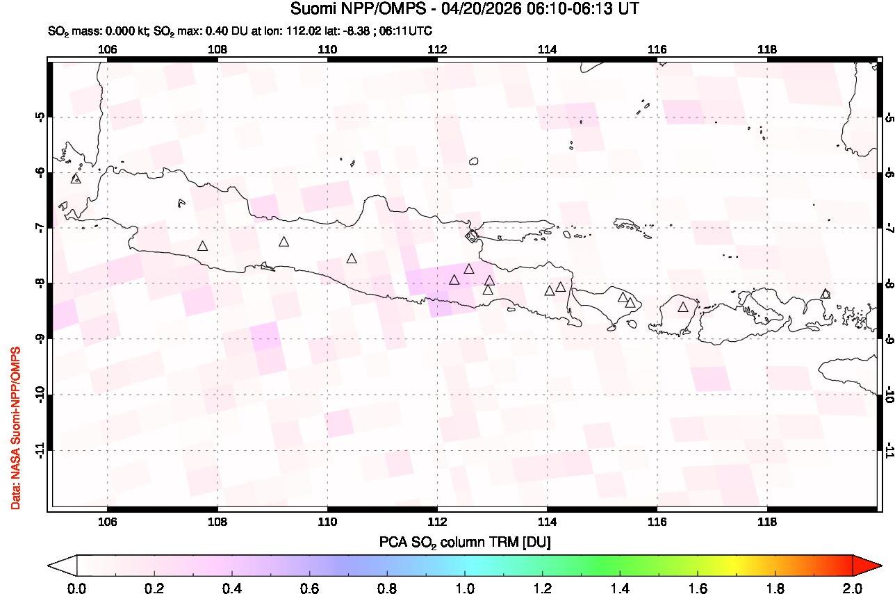 A sulfur dioxide image over Java, Indonesia on Apr 20, 2026.