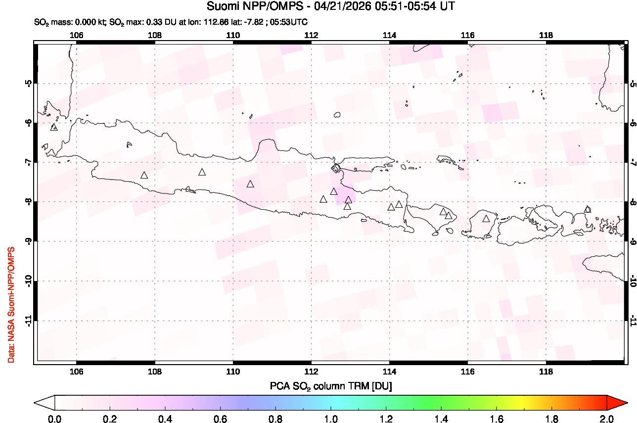 A sulfur dioxide image over Java, Indonesia on Apr 21, 2026.