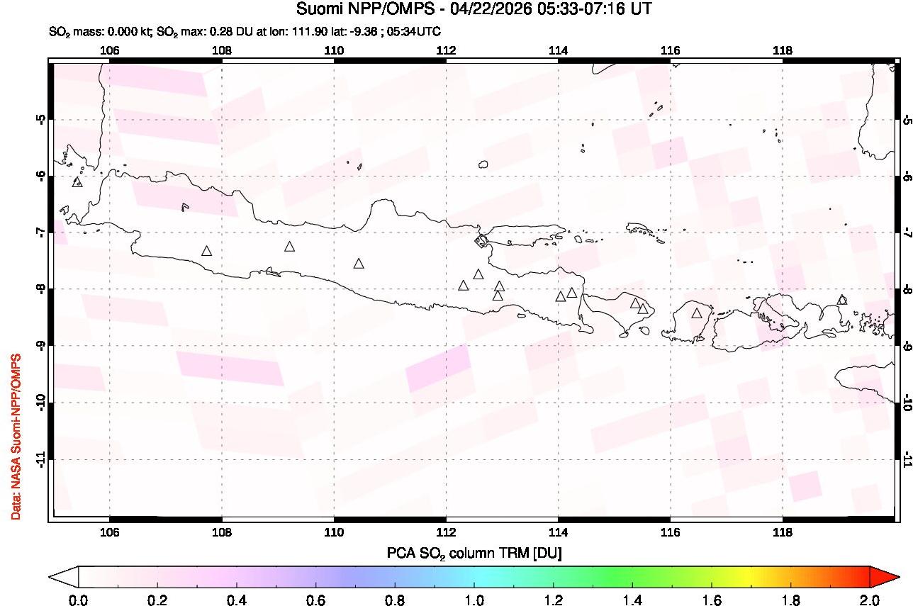 A sulfur dioxide image over Java, Indonesia on Apr 22, 2026.