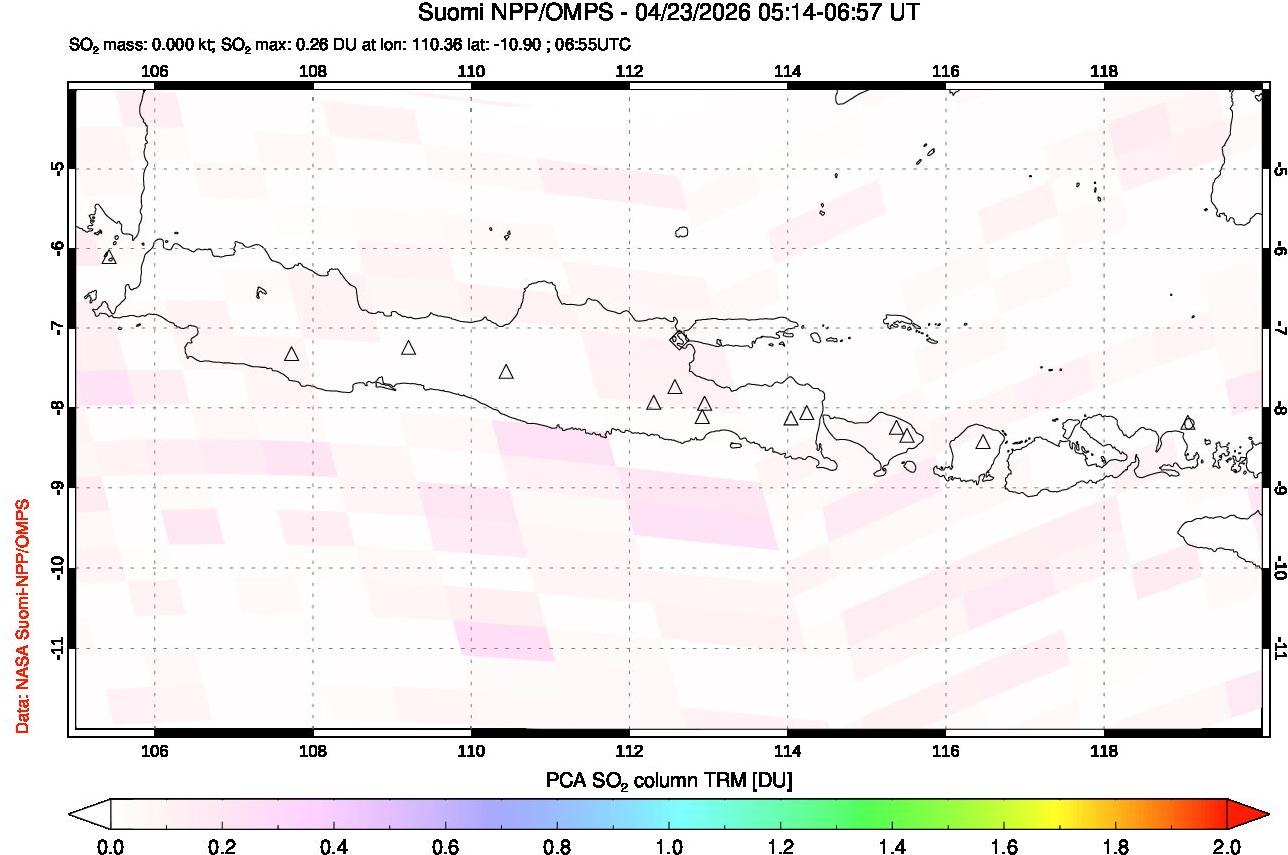 A sulfur dioxide image over Java, Indonesia on Apr 23, 2026.