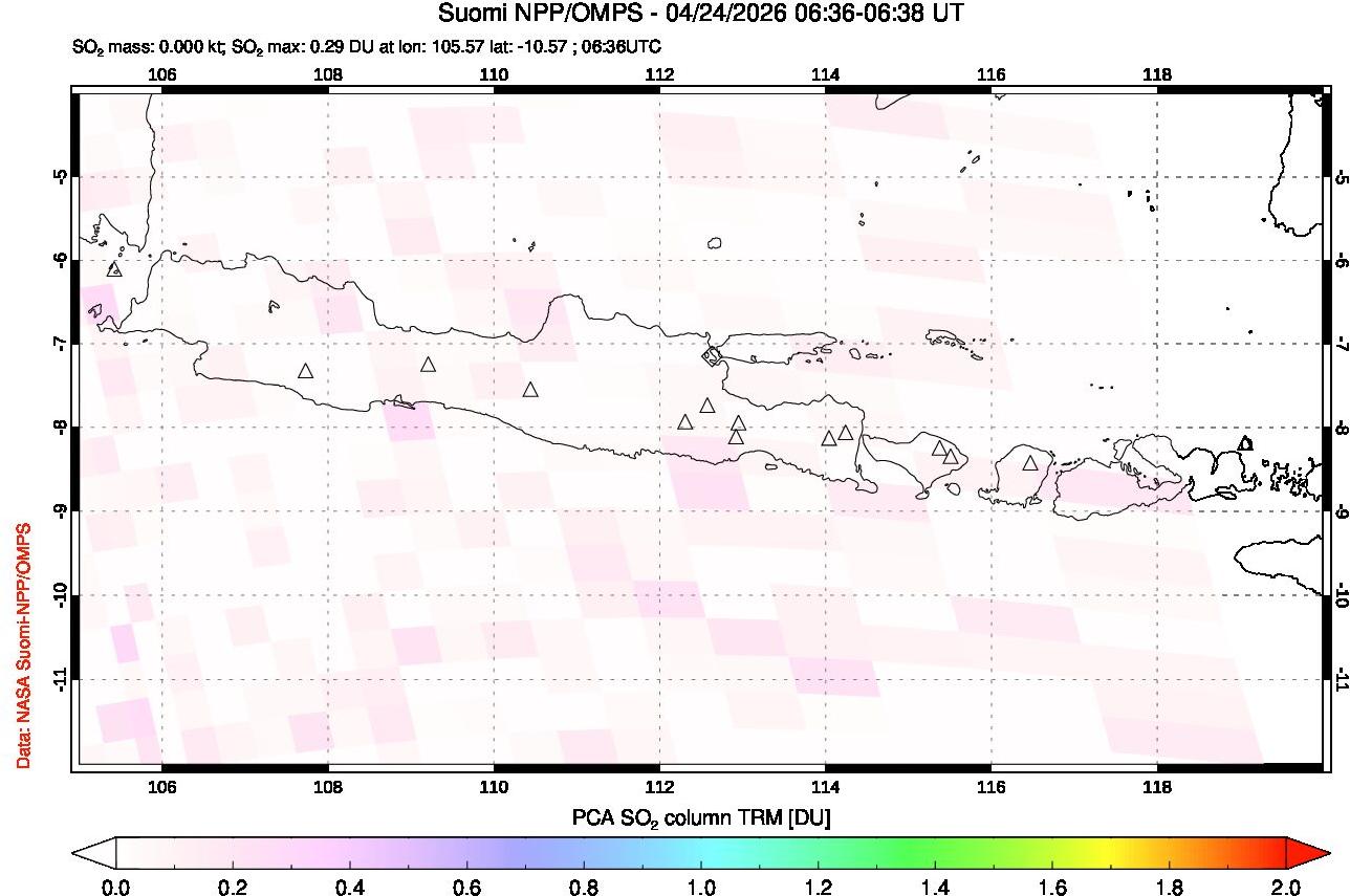 A sulfur dioxide image over Java, Indonesia on Apr 24, 2026.
