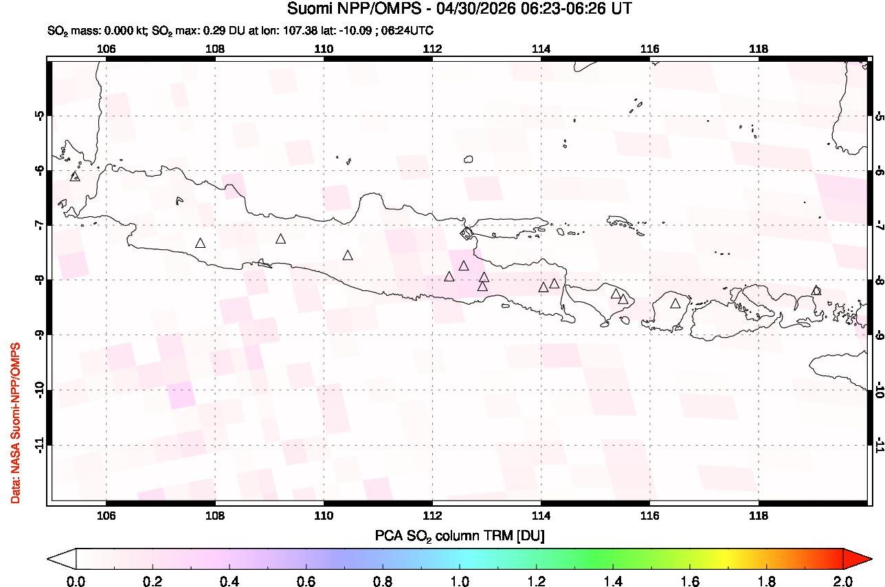 A sulfur dioxide image over Java, Indonesia on Apr 30, 2026.