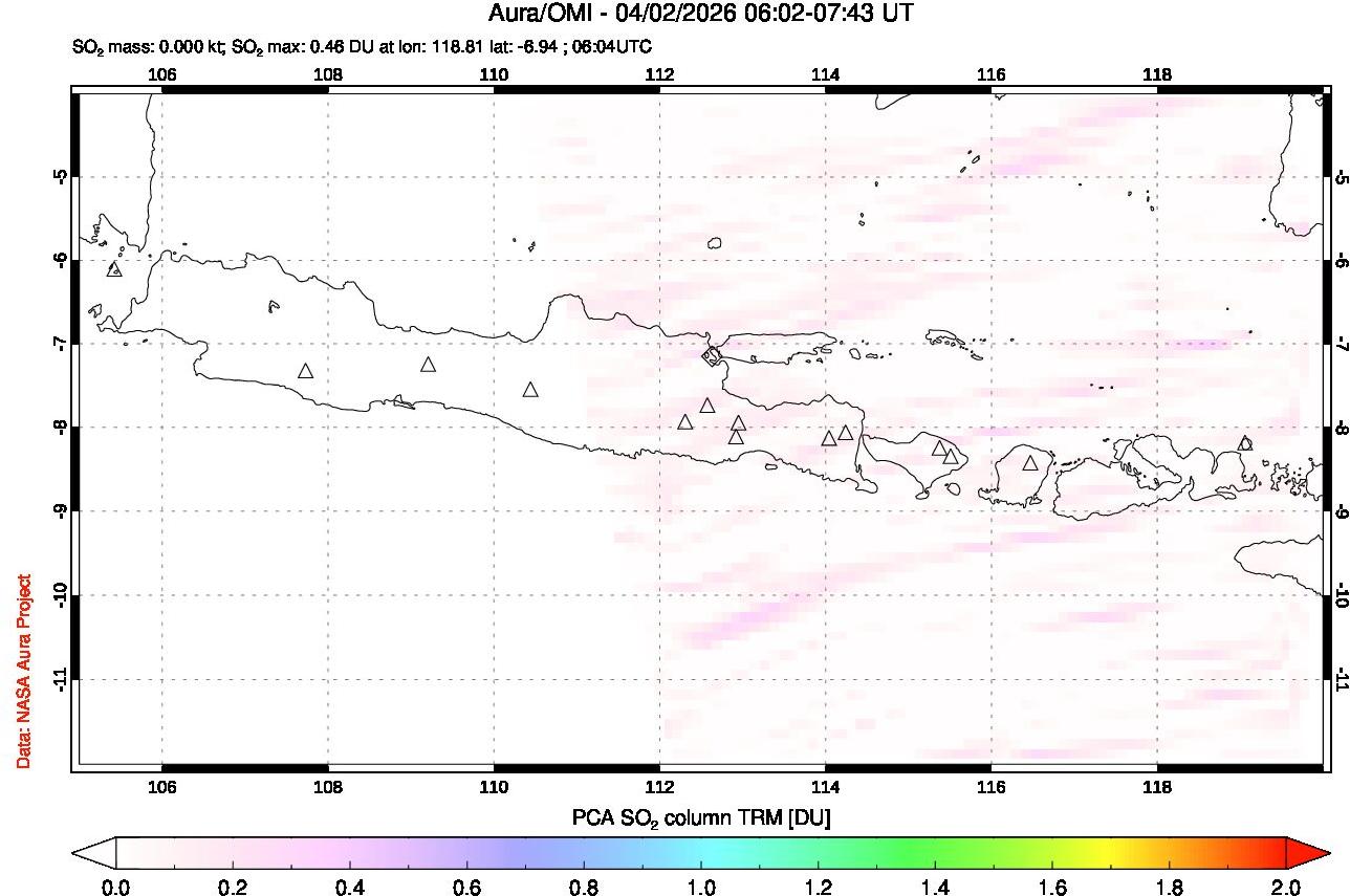 A sulfur dioxide image over Java, Indonesia on Apr 02, 2026.