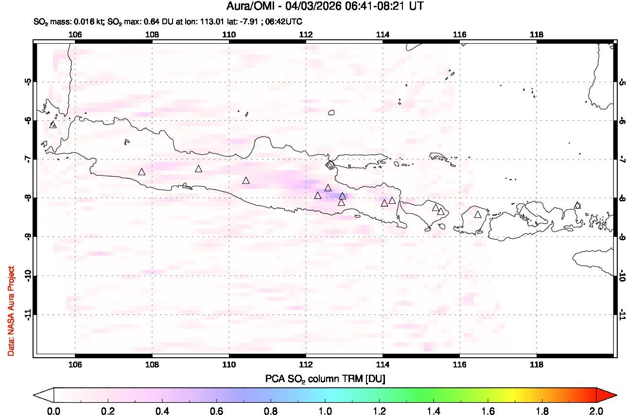 A sulfur dioxide image over Java, Indonesia on Apr 03, 2026.