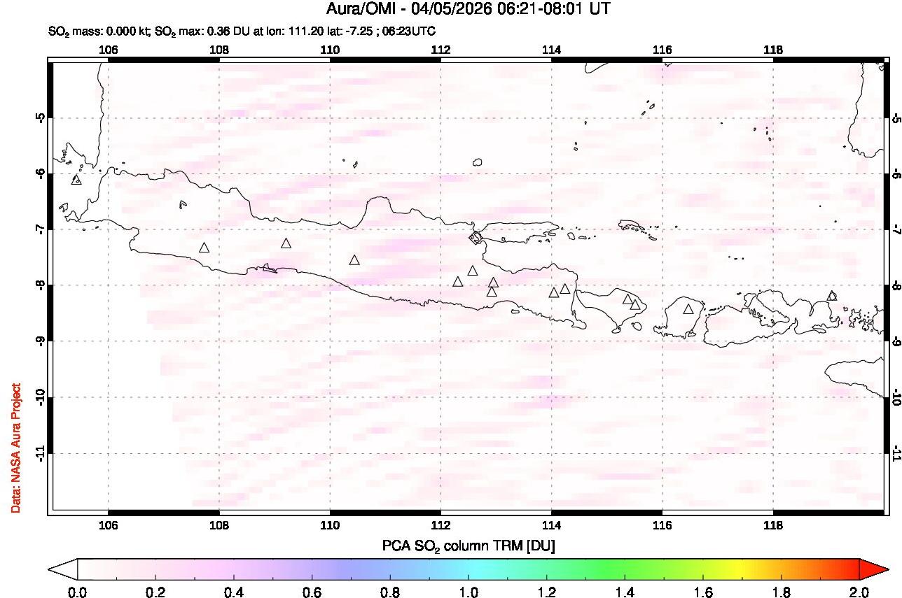 A sulfur dioxide image over Java, Indonesia on Apr 05, 2026.
