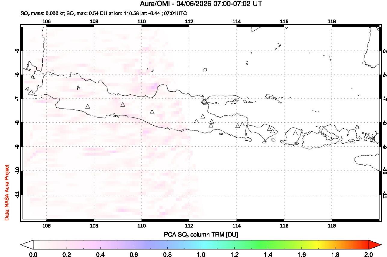 A sulfur dioxide image over Java, Indonesia on Apr 06, 2026.