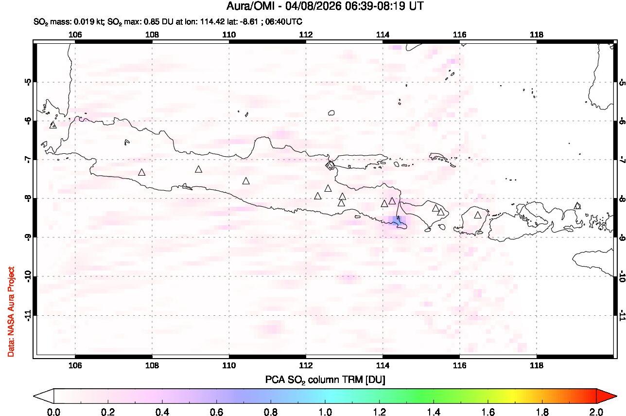 A sulfur dioxide image over Java, Indonesia on Apr 08, 2026.