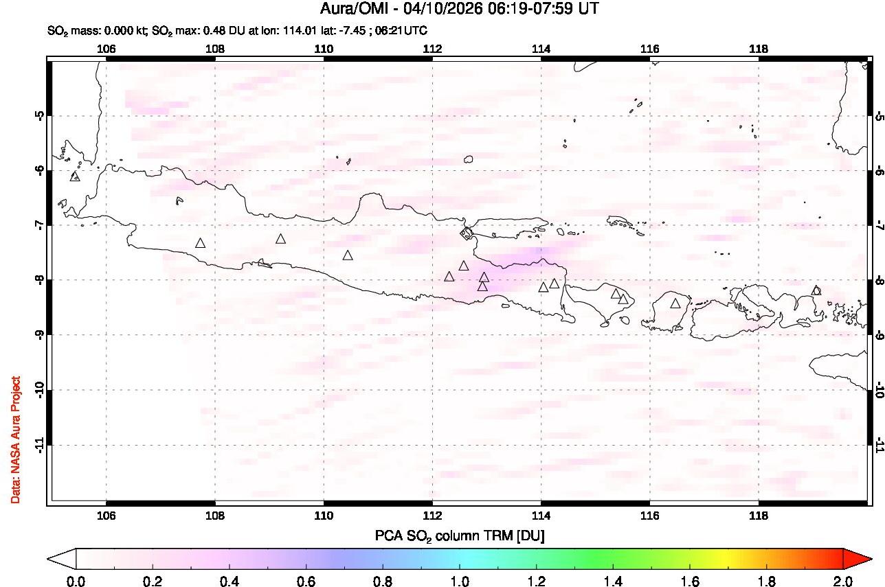 A sulfur dioxide image over Java, Indonesia on Apr 10, 2026.