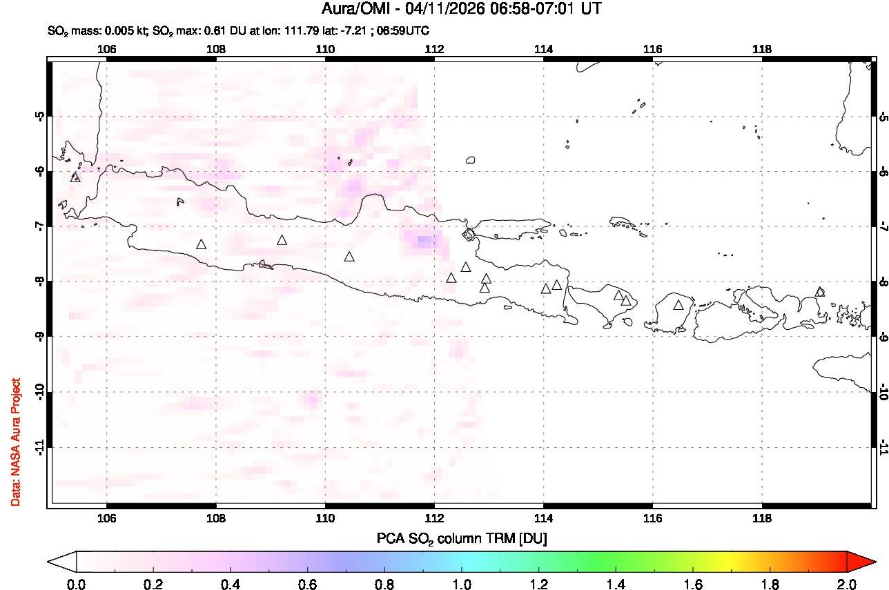 A sulfur dioxide image over Java, Indonesia on Apr 11, 2026.