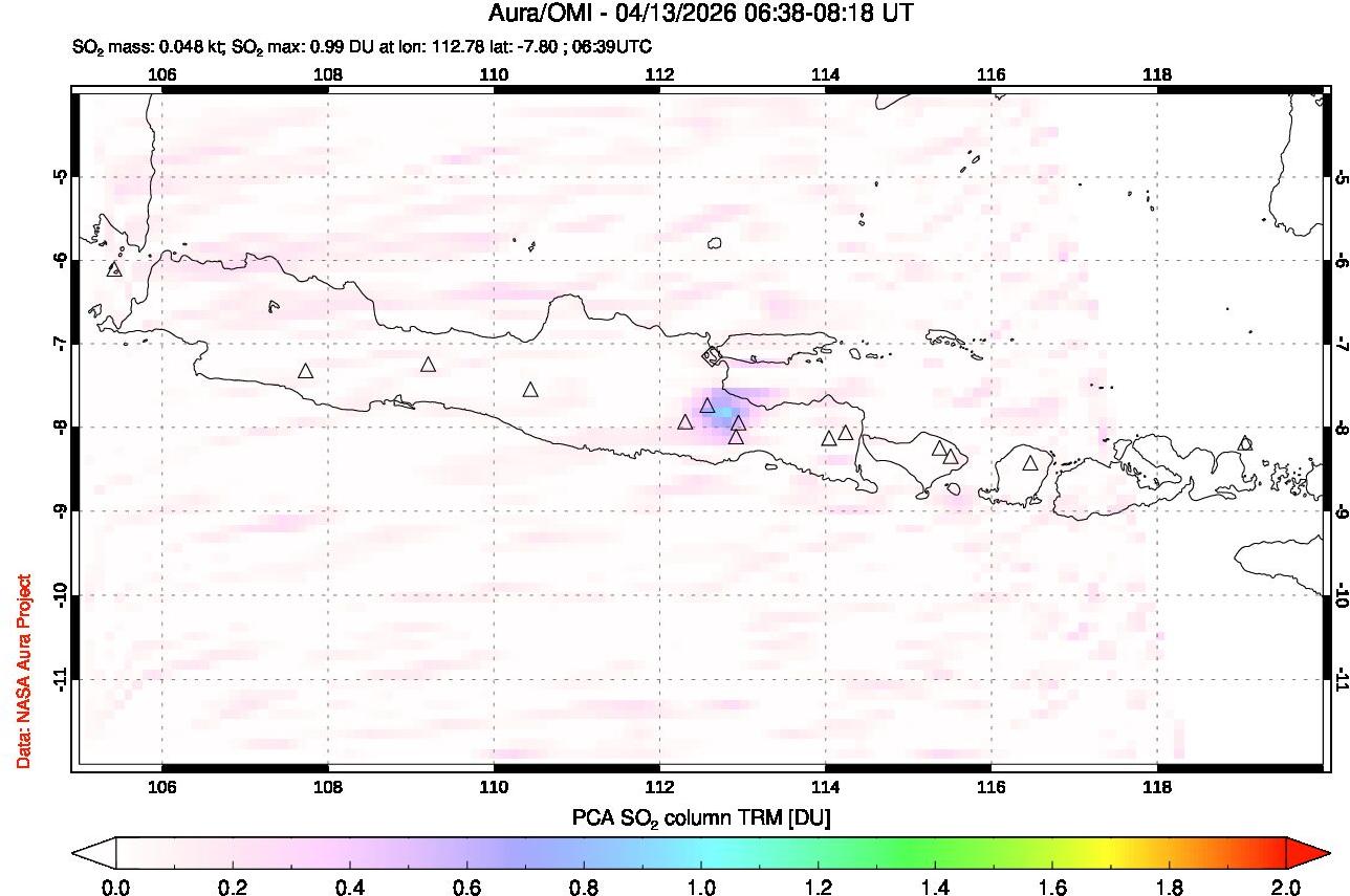 A sulfur dioxide image over Java, Indonesia on Apr 13, 2026.