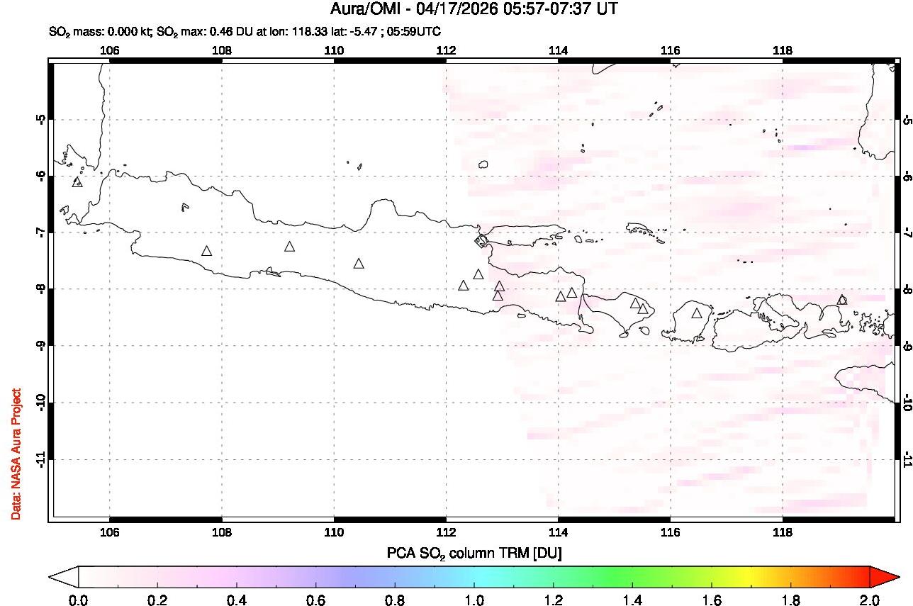 A sulfur dioxide image over Java, Indonesia on Apr 17, 2026.