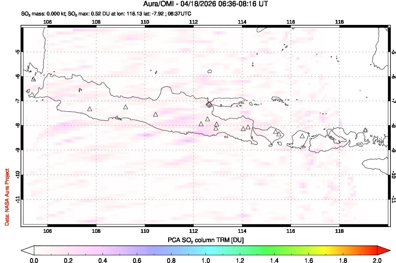 A sulfur dioxide image over Java, Indonesia on Apr 18, 2026.