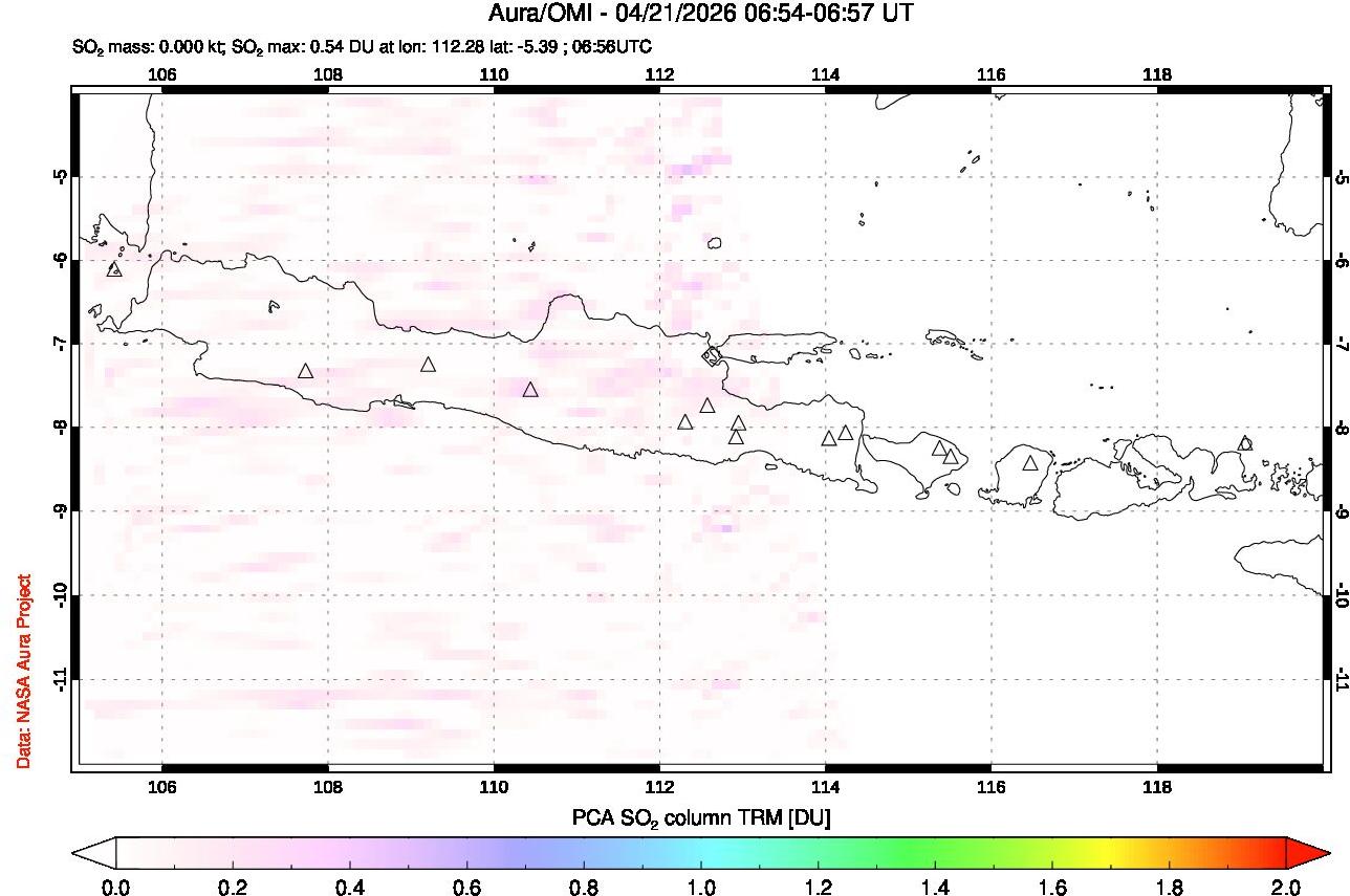 A sulfur dioxide image over Java, Indonesia on Apr 21, 2026.