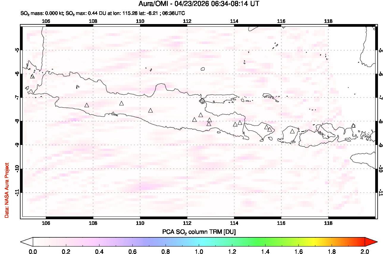 A sulfur dioxide image over Java, Indonesia on Apr 23, 2026.