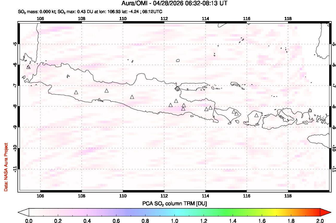 A sulfur dioxide image over Java, Indonesia on Apr 28, 2026.
