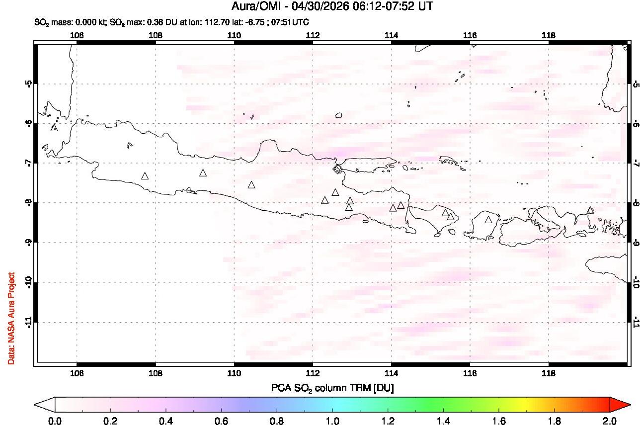 A sulfur dioxide image over Java, Indonesia on Apr 30, 2026.