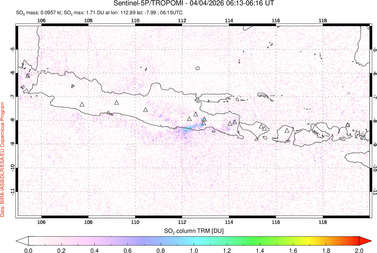 A sulfur dioxide image over Java, Indonesia on Apr 04, 2026.