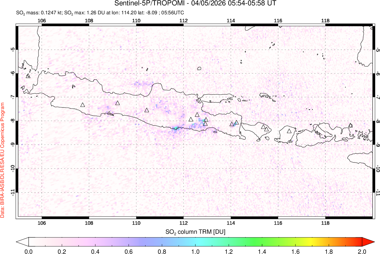 A sulfur dioxide image over Java, Indonesia on Apr 05, 2026.