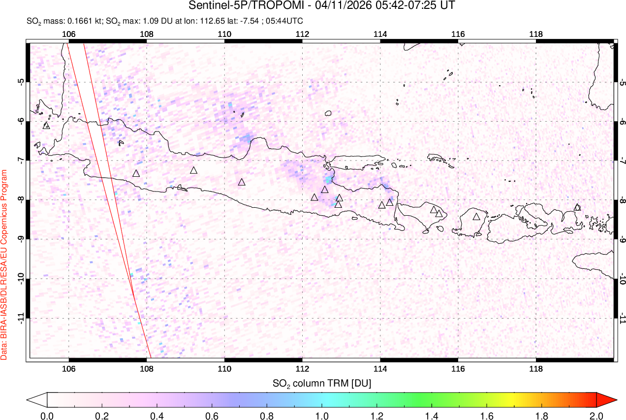 A sulfur dioxide image over Java, Indonesia on Apr 11, 2026.