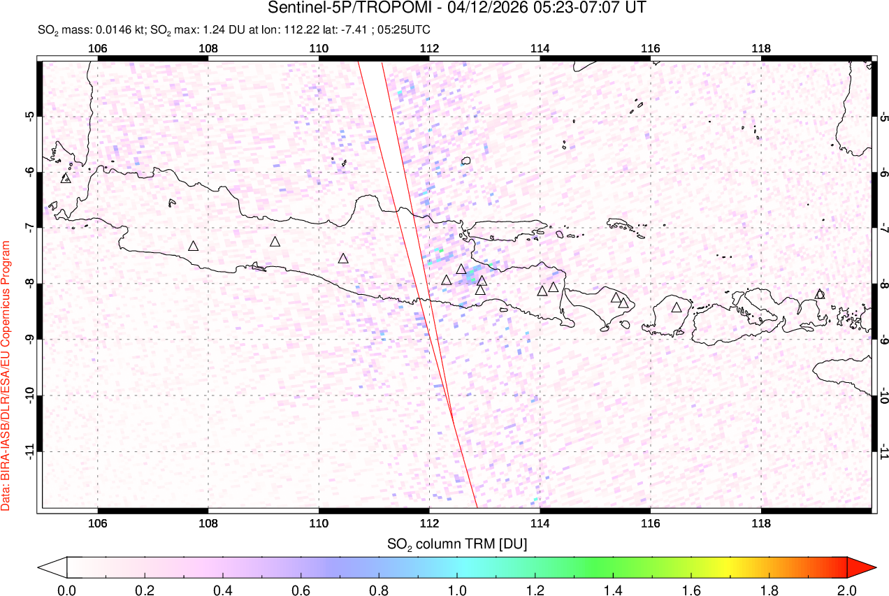 A sulfur dioxide image over Java, Indonesia on Apr 12, 2026.