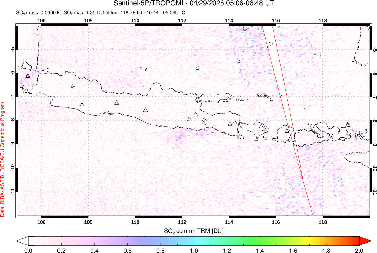 A sulfur dioxide image over Java, Indonesia on Apr 29, 2026.