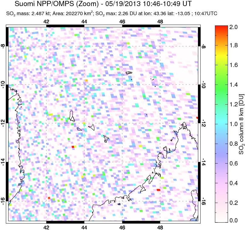 A sulfur dioxide image over Comoro Islands on May 19, 2013.