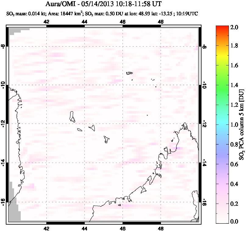 A sulfur dioxide image over Comoro Islands on May 14, 2013.