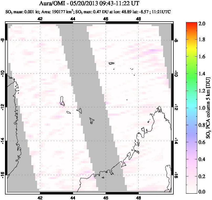 A sulfur dioxide image over Comoro Islands on May 20, 2013.