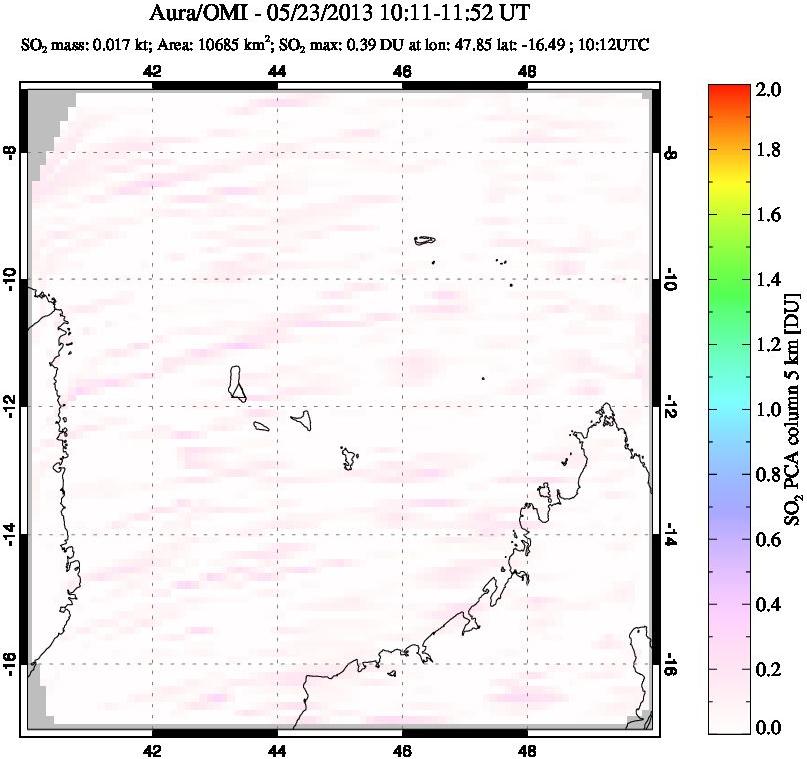 A sulfur dioxide image over Comoro Islands on May 23, 2013.
