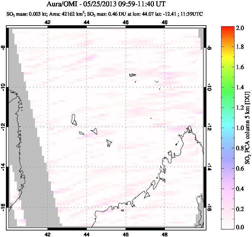 A sulfur dioxide image over Comoro Islands on May 25, 2013.