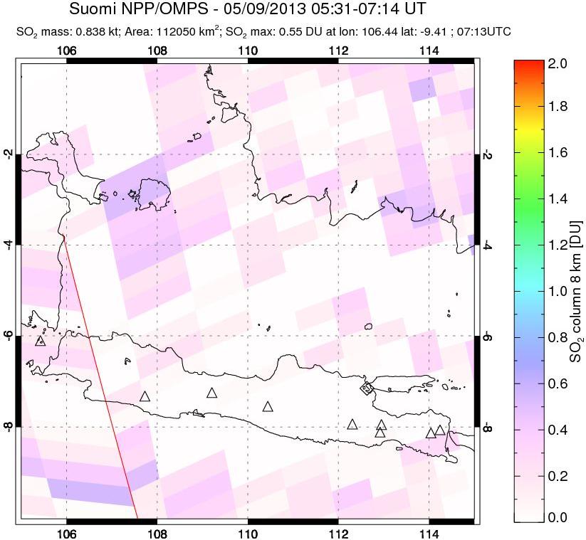A sulfur dioxide image over Java, Indonesia on May 09, 2013.