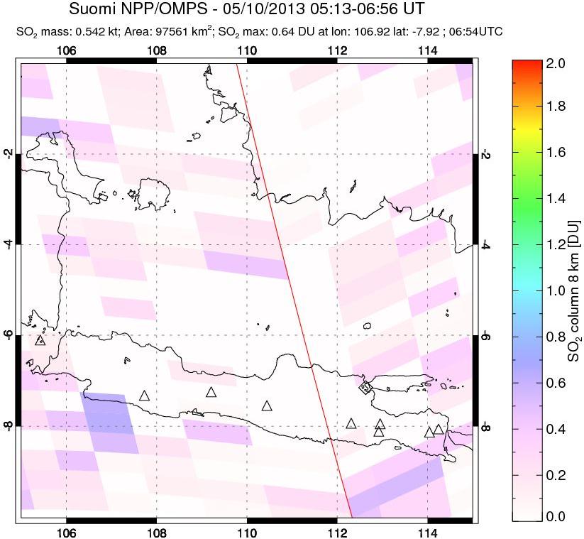 A sulfur dioxide image over Java, Indonesia on May 10, 2013.