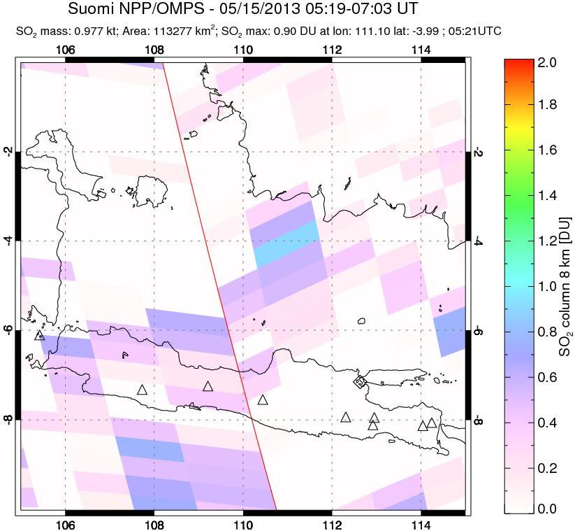 A sulfur dioxide image over Java, Indonesia on May 15, 2013.