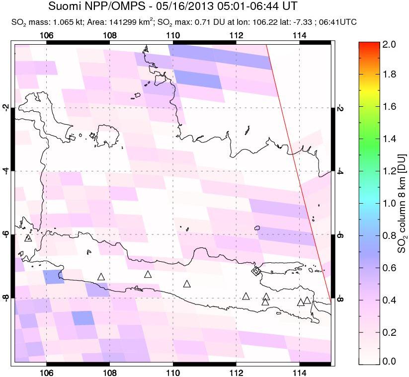 A sulfur dioxide image over Java, Indonesia on May 16, 2013.